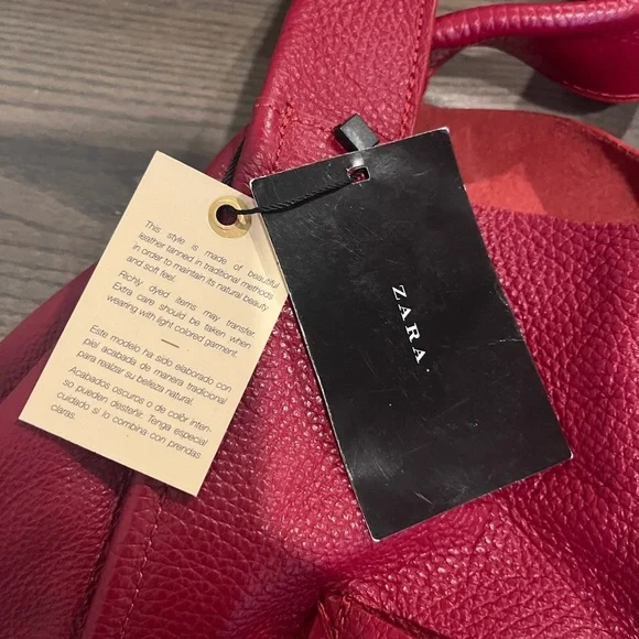 NWT Zara Red Leather Shopper Tote Bag - Picture 8 of 17